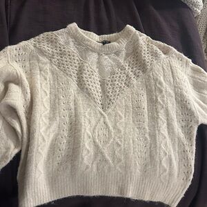 Express Cream Cable Knit Sweater with Lace